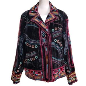 Coldwater Creek vtg 90s black velvet abstract embroidery Artsy Boho Jacket PL